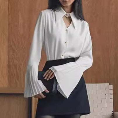 Slim-Fit Long Sleeve Hollow-Out Shirt for Women