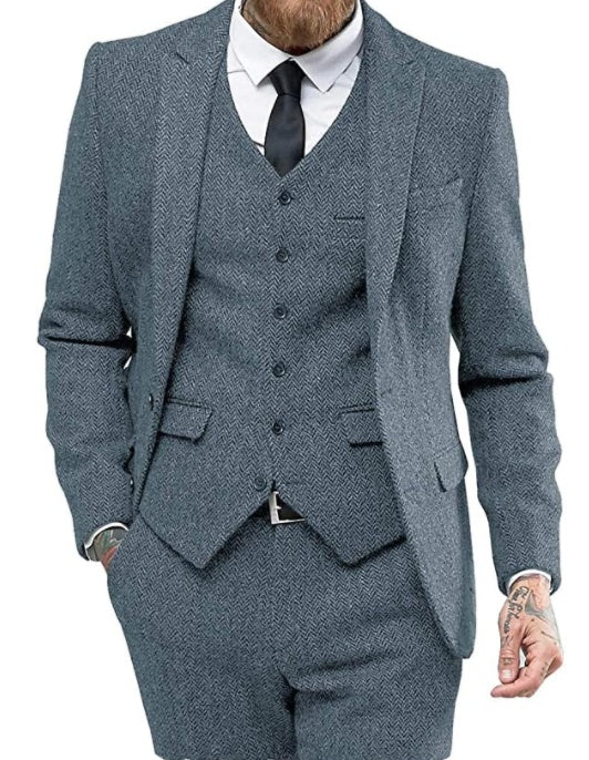 Costume trois pièces pour homme en mélange de viscose à col plat