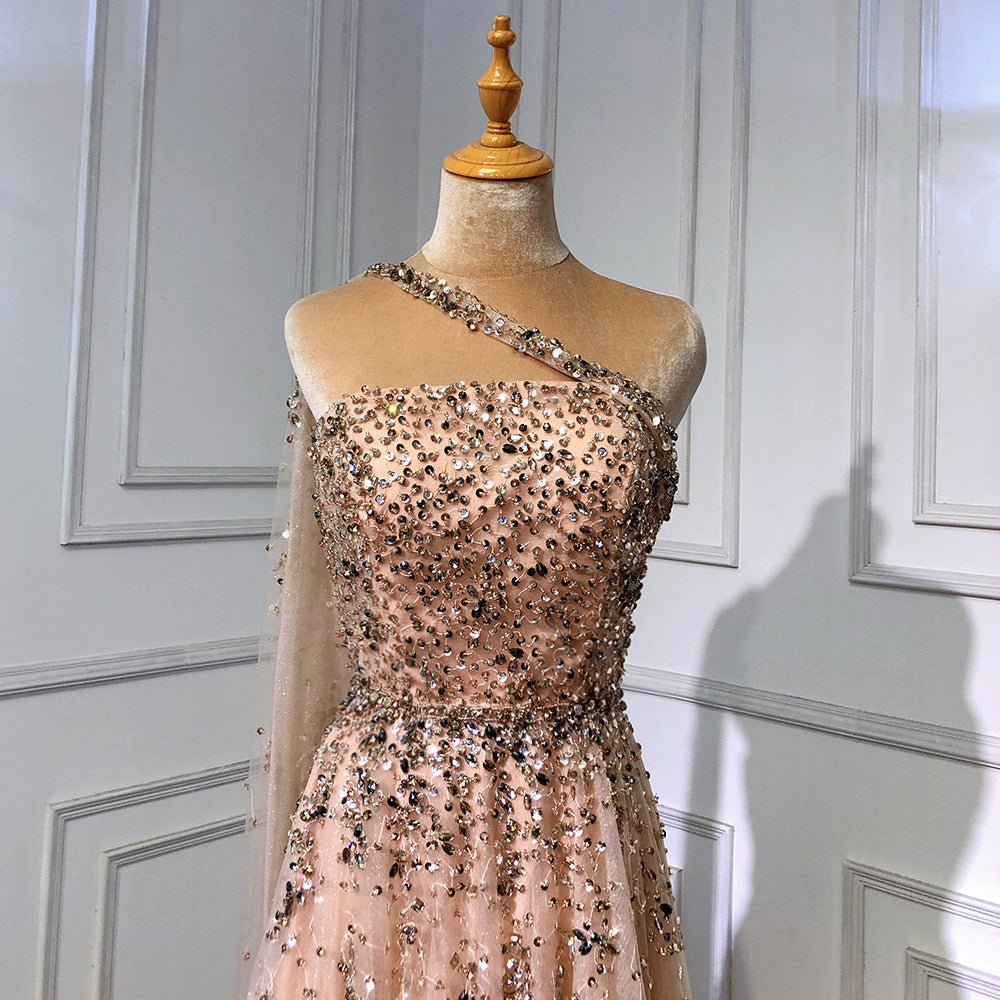 Women's Elegant Strapless Dress in Dark Blue, Water Blue & Gold
