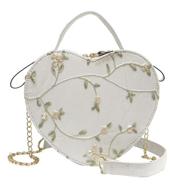 Peach Lace Heart Lock Shoulder Bag for Women 32x23x13cm