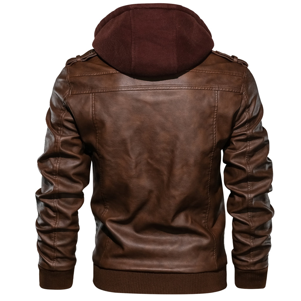 Men's Slim Fit Faux Leather Lapel Zip-Up Jacket