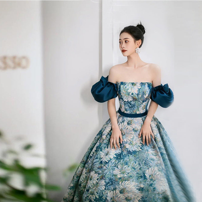 Robe de soirée formelle de fiançailles pour la mariée avec une texture sophistiquée