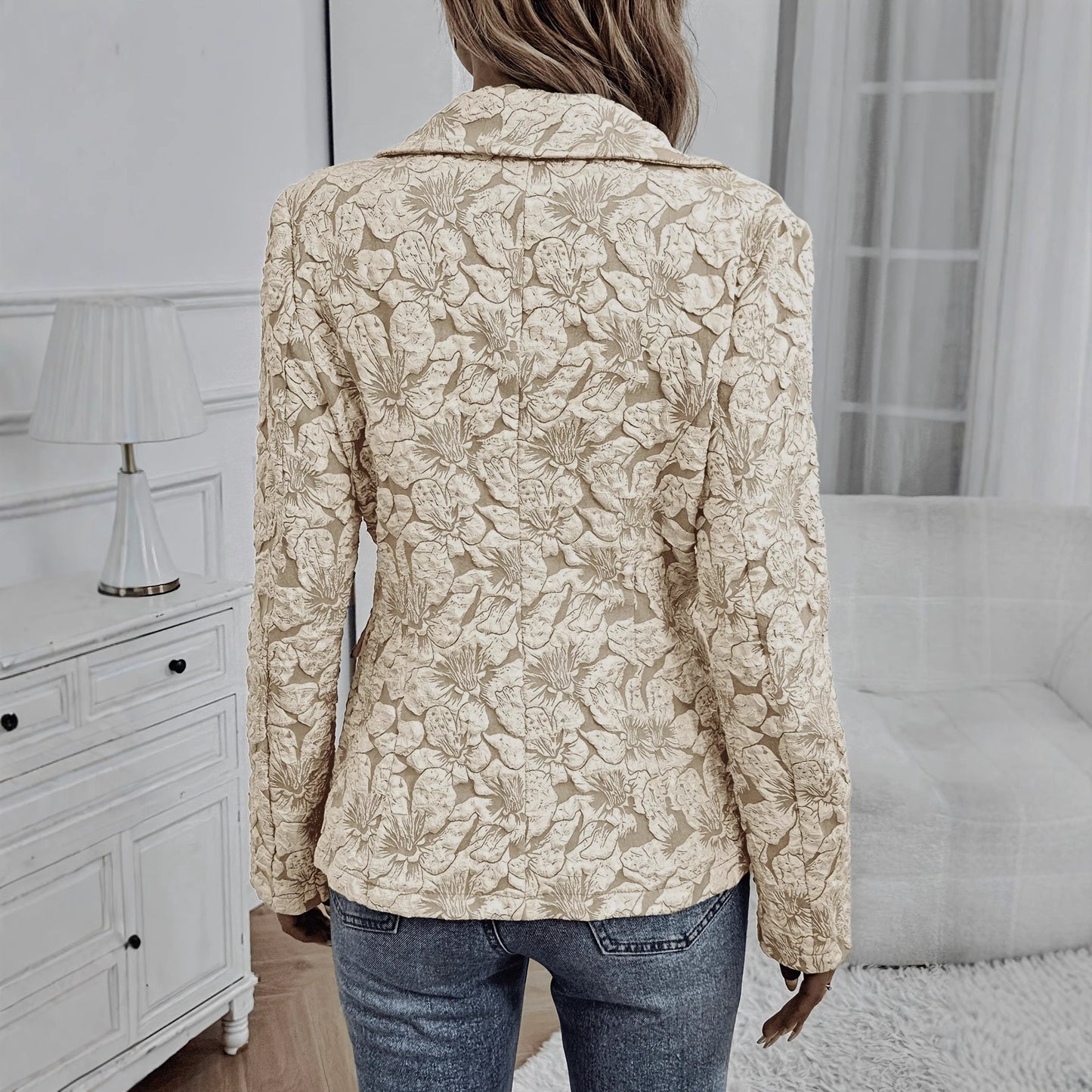 Women's Long-Sleeve Single-Button Lapel Casual Jacket with Lining