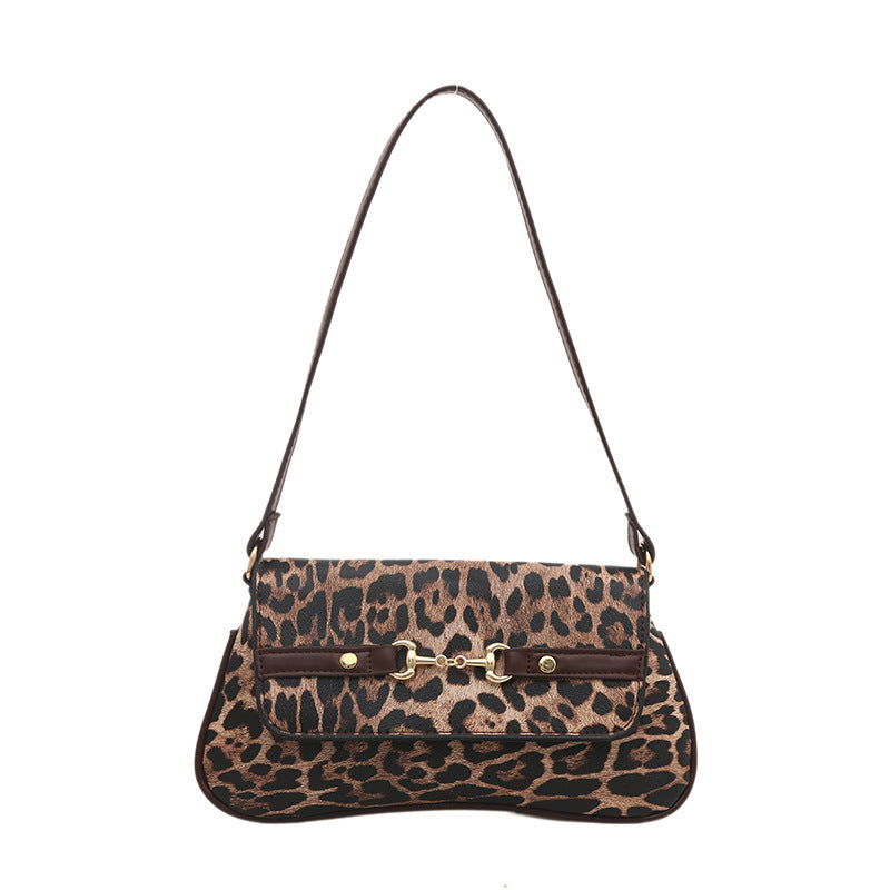Leopard Print PU Shoulder Handbag for Women Light Luxury