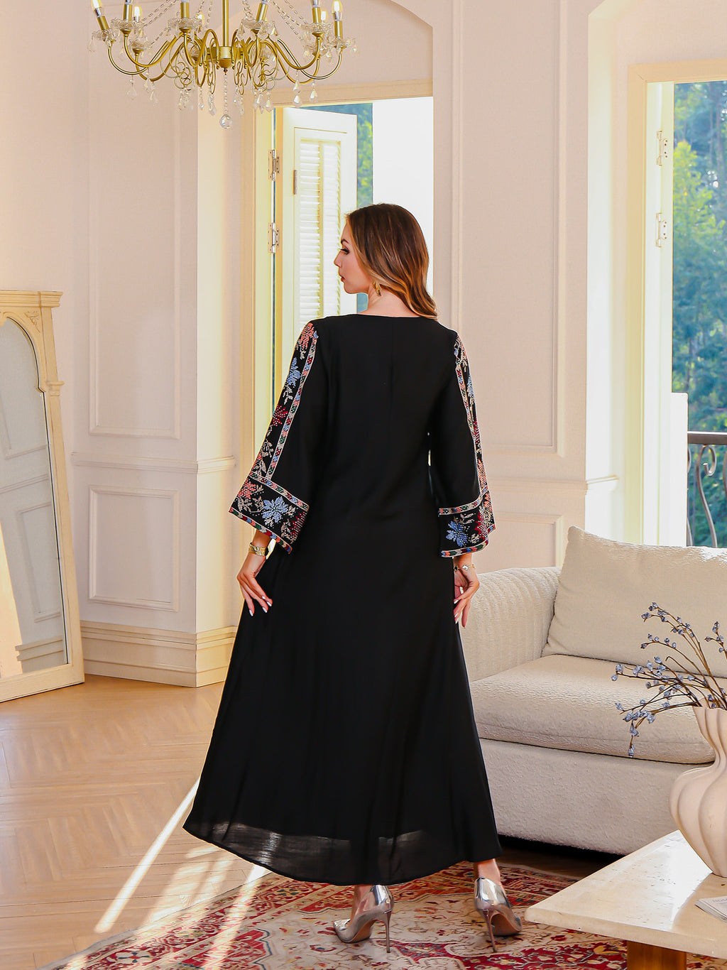 Robe brodée en cristal autocollante pour femmes du Moyen-Orient