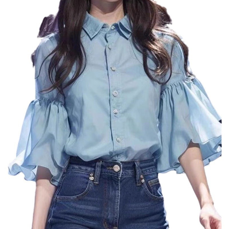 Blue Bell Sleeve Chiffon Shirt Pullover