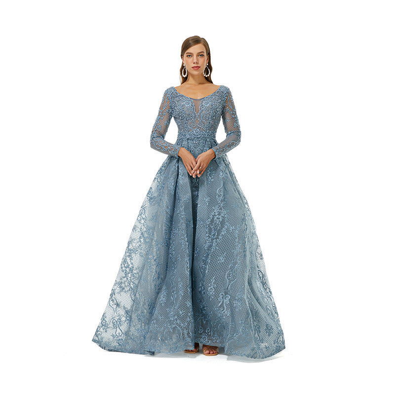 Light Blue Lace Hollow Toast Evening Dress US2-US16