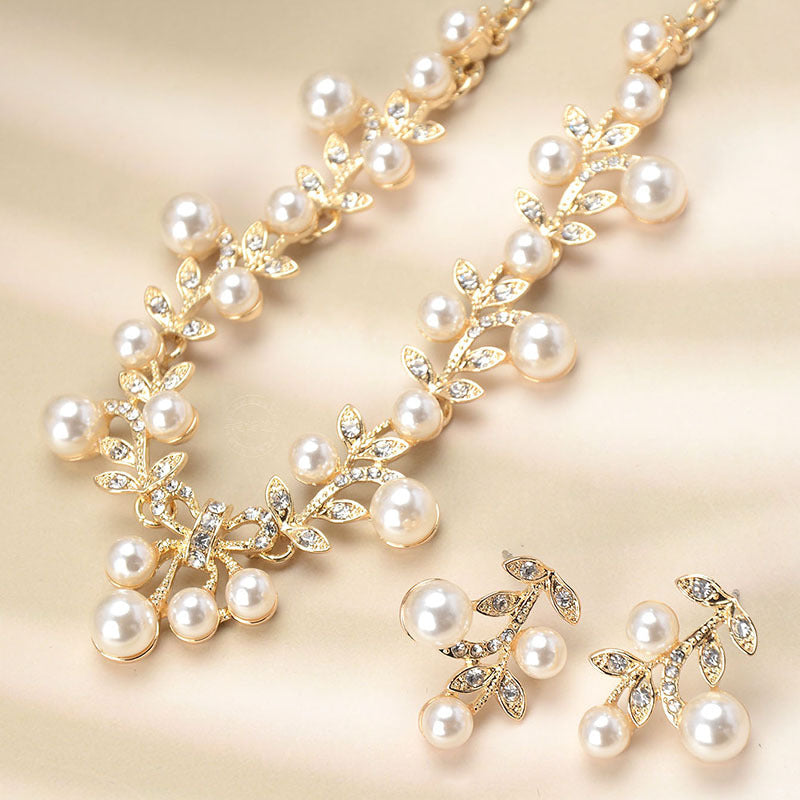 Pearl Bohemian Necklace and Earrings Set with Adjustable 36cm Chain