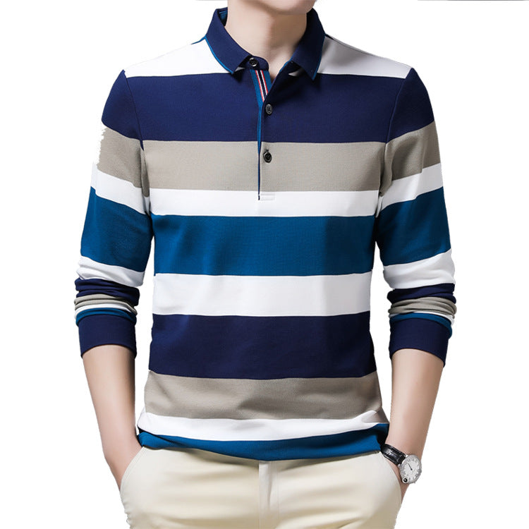 Chemise rayée à revers et manches longues pour homme