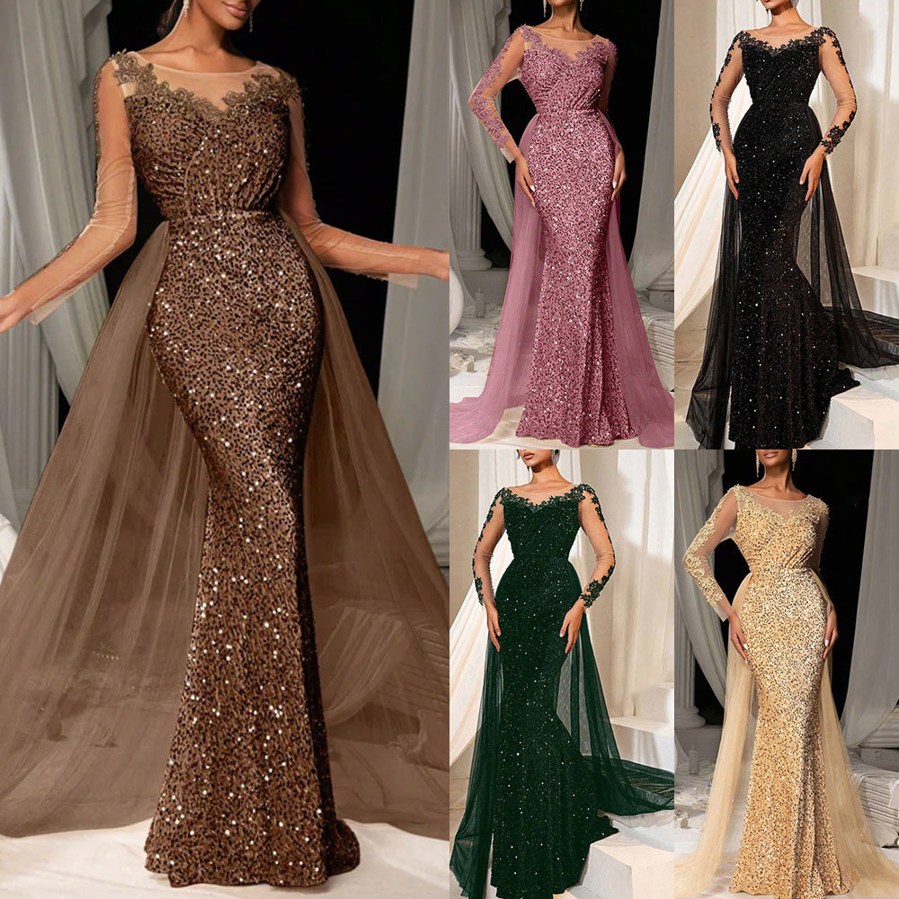 Women's Lace Long Sleeve Dance Party Evening Dress