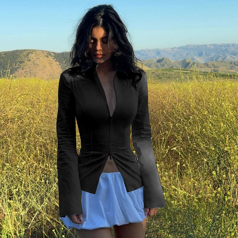 Cardigan blanc uni à manches longues en polyester pour femme