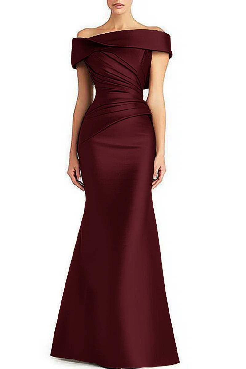Elegant Pleated Off-Shoulder Maxi Evening Dress Mother of the Bride