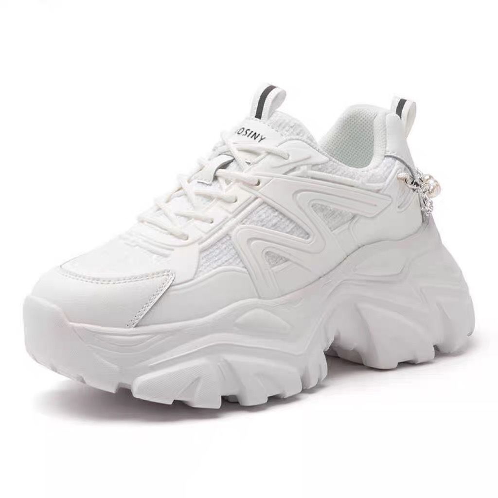 Ultra-Thin White Elevator Sneakers with Resin Sole