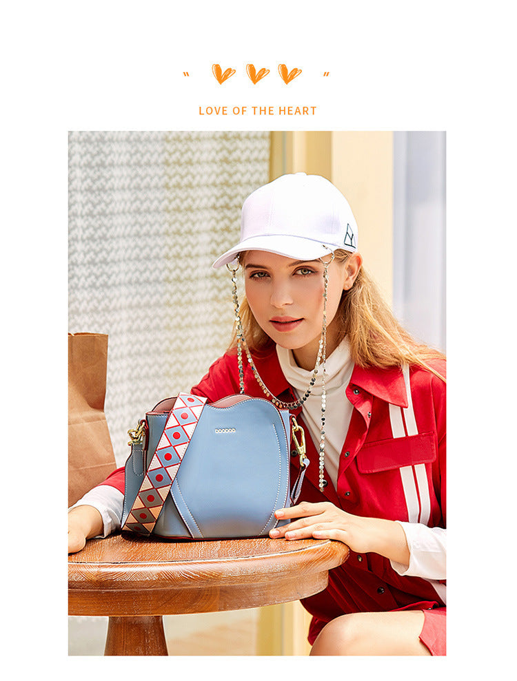 Women's Peach Heart PU Shoulder Bag Crossbody Bucket Bag
