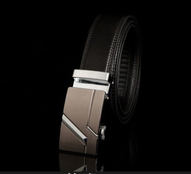 Men's Leather Automatic Buckle Belt 3.55CM Wide with Gold Buckle Head