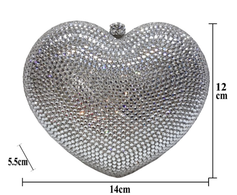 Sac de soirée mini cœur rouge en diamant avec bandoulière chaîne