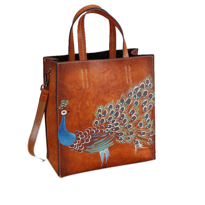 Sac à main vintage en cuir pour femme, 26,5x29x12cm en cuir de vachette