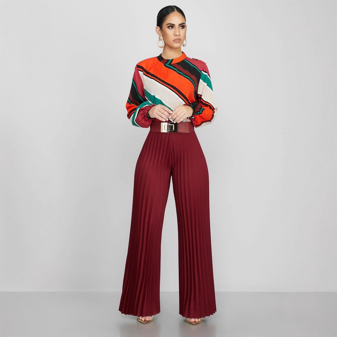 Pantalon plissé à jambes larges pour femme, tendance et décontracté
