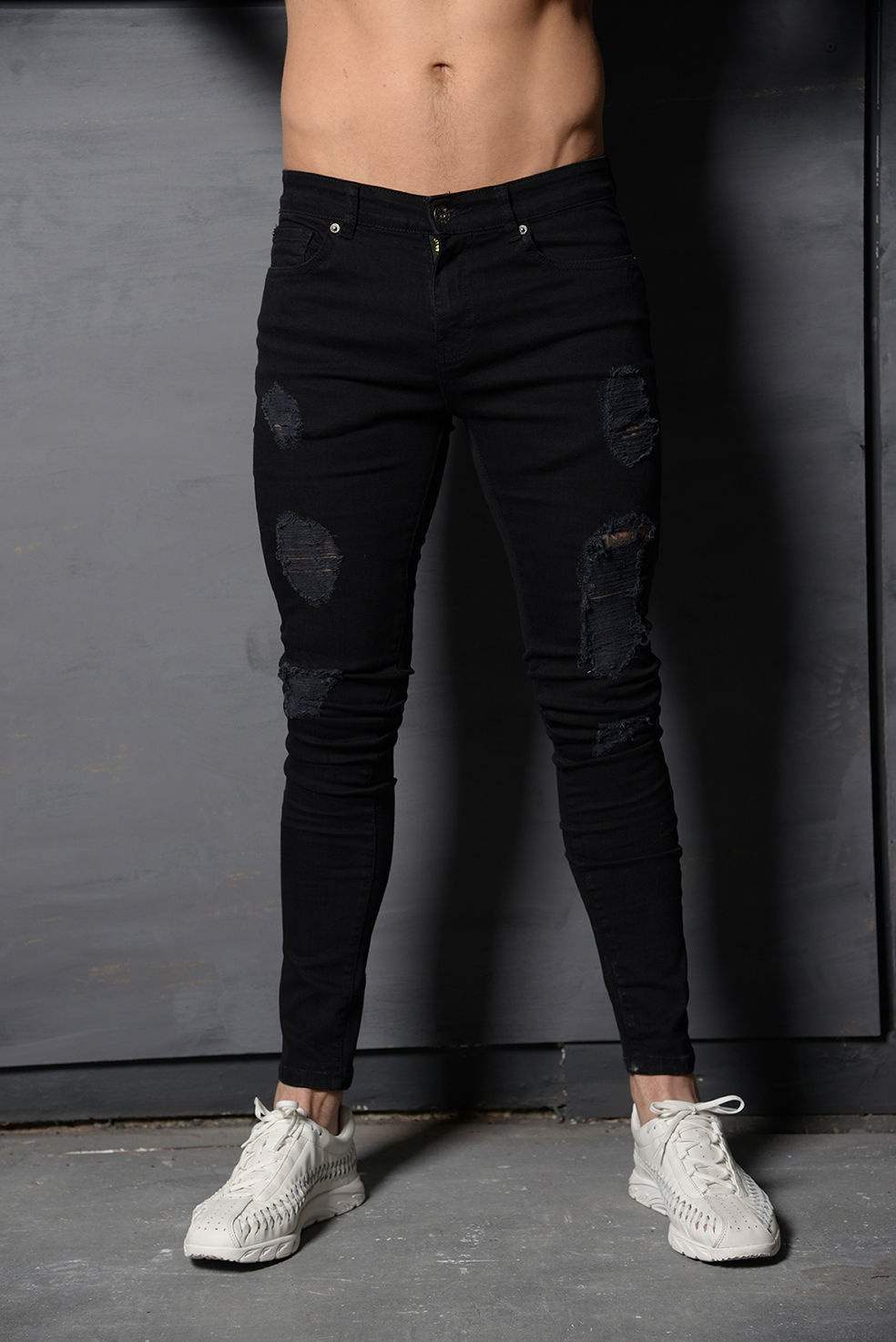Pantalon Jean Homme Gris Bleu Coupe Droite Grande Taille Printemps