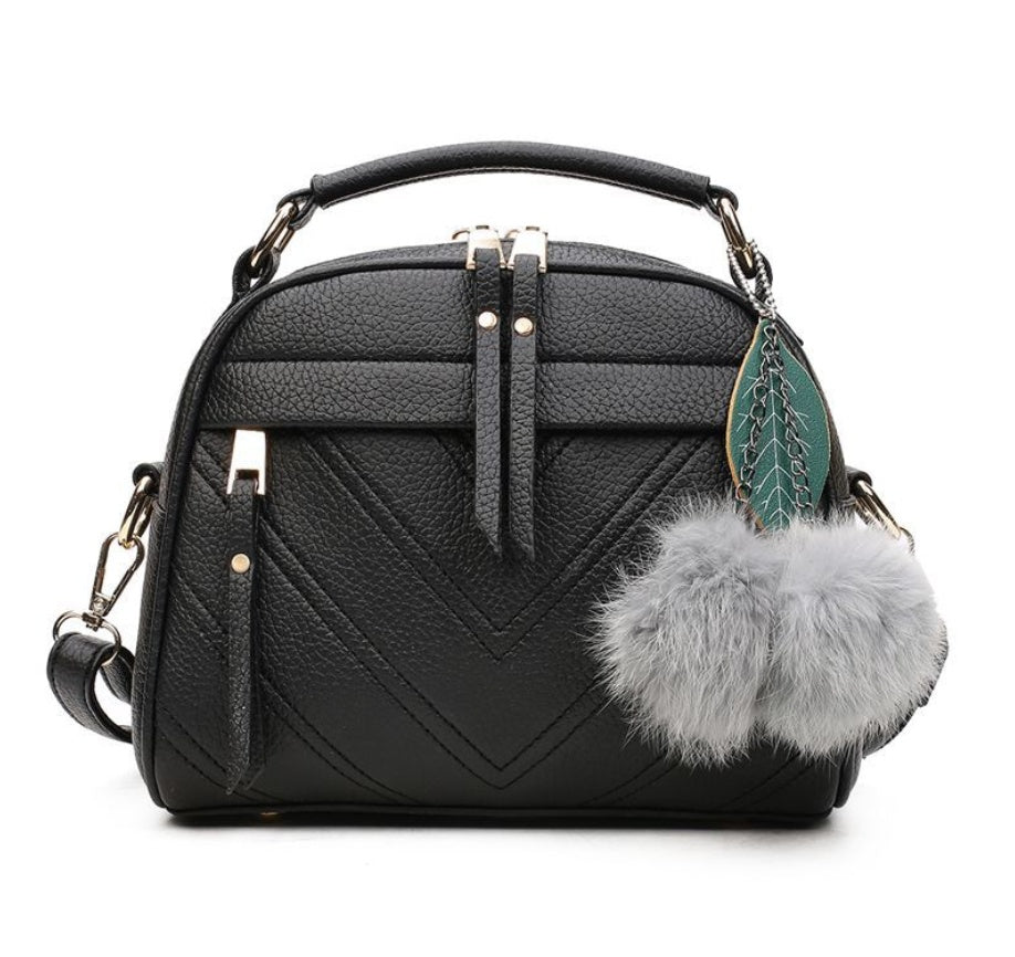 Large PU Leather Shoulder Bag with Hair Ball Pendant and Telescopic Handle, 5 Inch, Multiple Colors