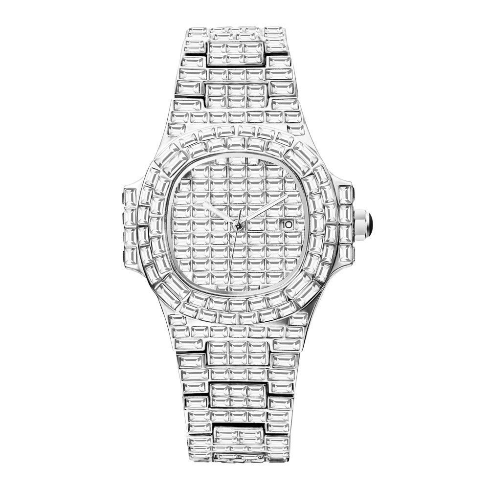 High-Grade Full Drill Waterproof Quartz Calendar Watch for Men