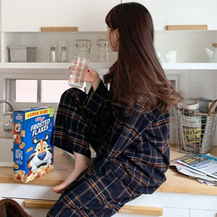 Women's Lazy Plaid Pajamas Homewear Suit