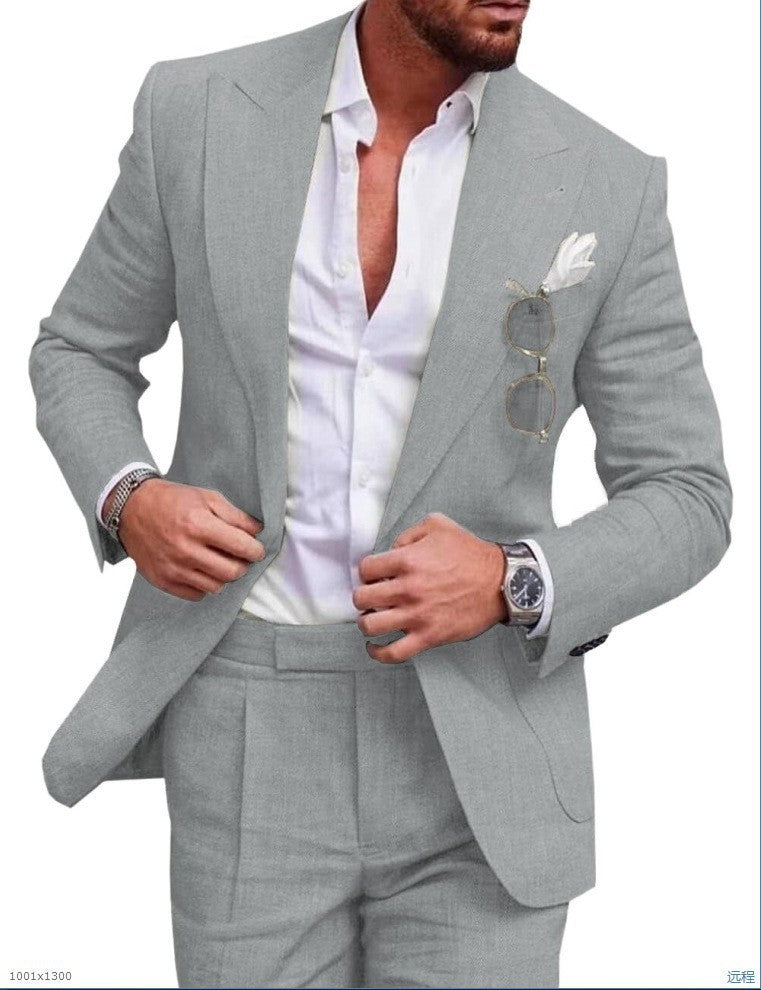 Ensemble costume deux pièces pour homme, coupe ajustée, couleur unie, un bouton
