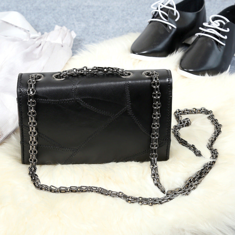 Fashion sheepskin splicing chain bag