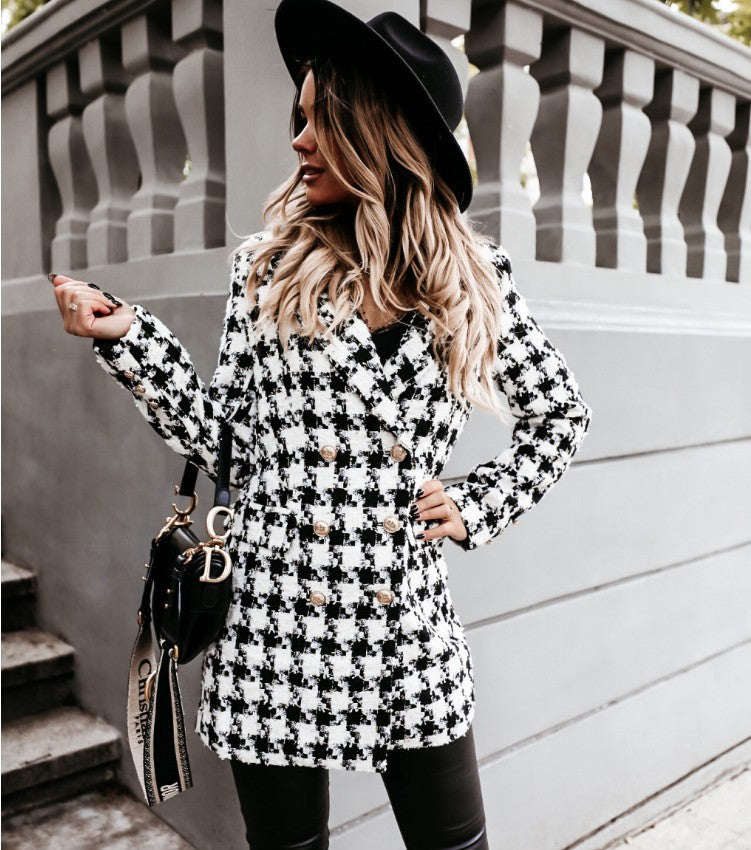Long-Sleeve Double-Breasted Woolen Blazer Coat