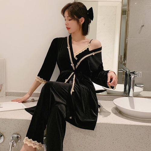 Sexy Suspender Pajamas in Korean Golden Velvet for Winter