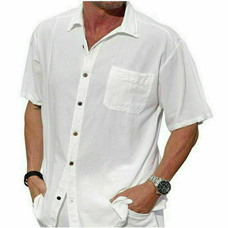 Men's Linen Hemp Shirt - White & Black, M-XXXL