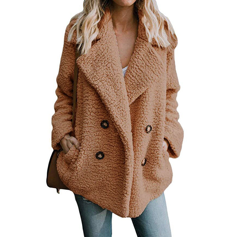 Autumn Winter Button Suit Collar Pocket Blouse Polyester Fiber