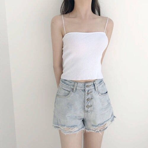 Slim Fit Knitted Spaghetti Strap Vest Outerwear Free Size