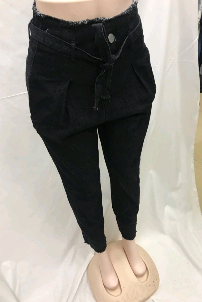 Pantalon crayon taille haute en jean foncé délavé grande taille pour femme