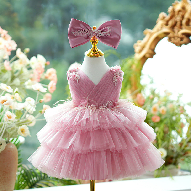Girls Casual Loose Tulle Tutu Dress in Bean Flour, Sizes 80-160cm