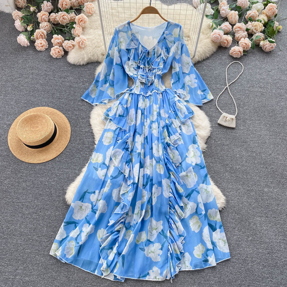 Tea Break French Retro Chiffon High Waist Dress