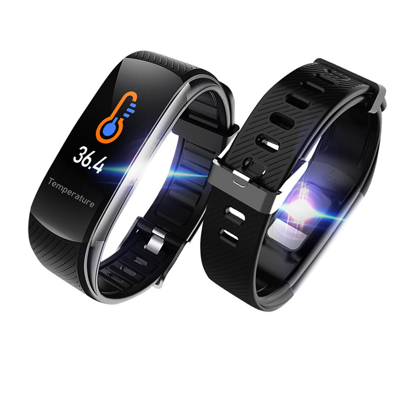 Black Multifunctional Waterproof Smartwatch with Temperature Sensor