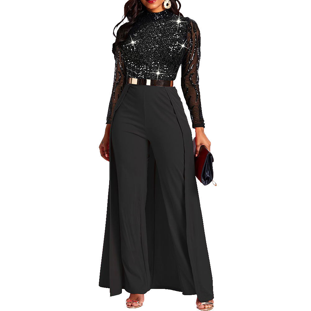 Patchwork Beaded Women's Polyester Jumpsuit