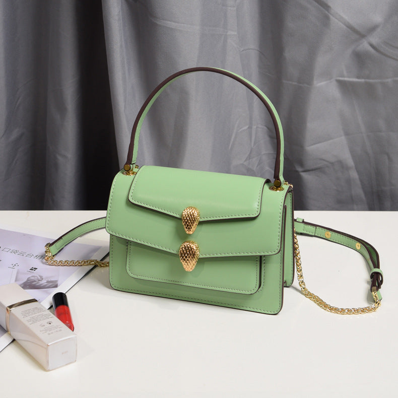 Double Snake Head Small Square Bag with Chain Strap