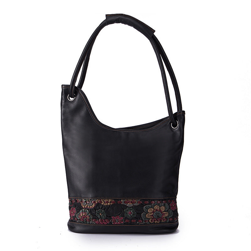 Sac à bandoulière en cuir de vachette grande capacité pour femme, noir et café