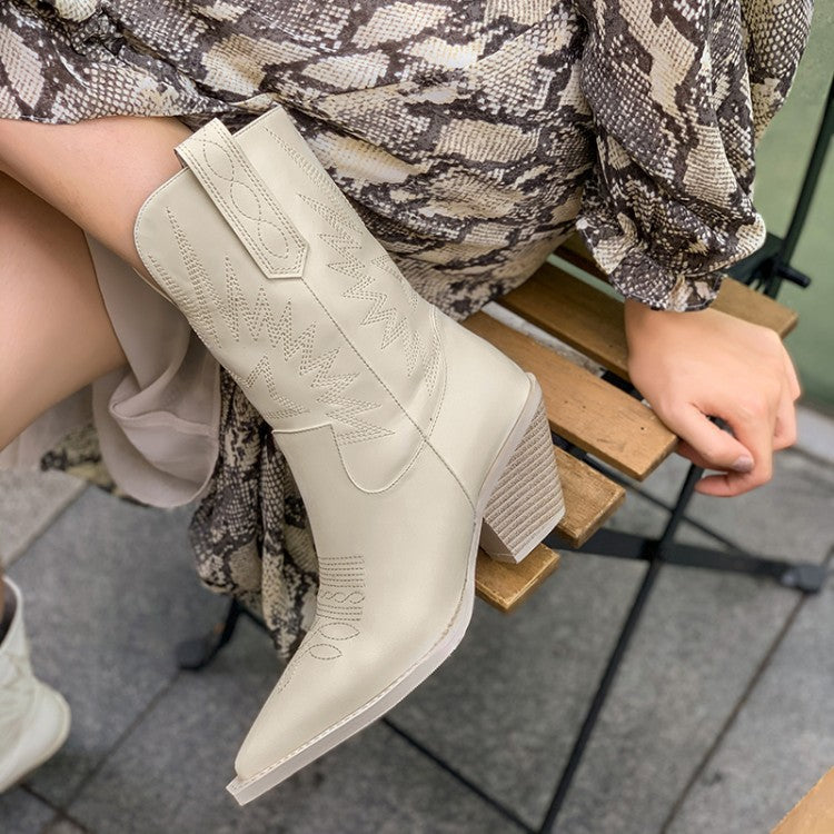 Vintage Leather Cowboy Rider Knight Boots for Women