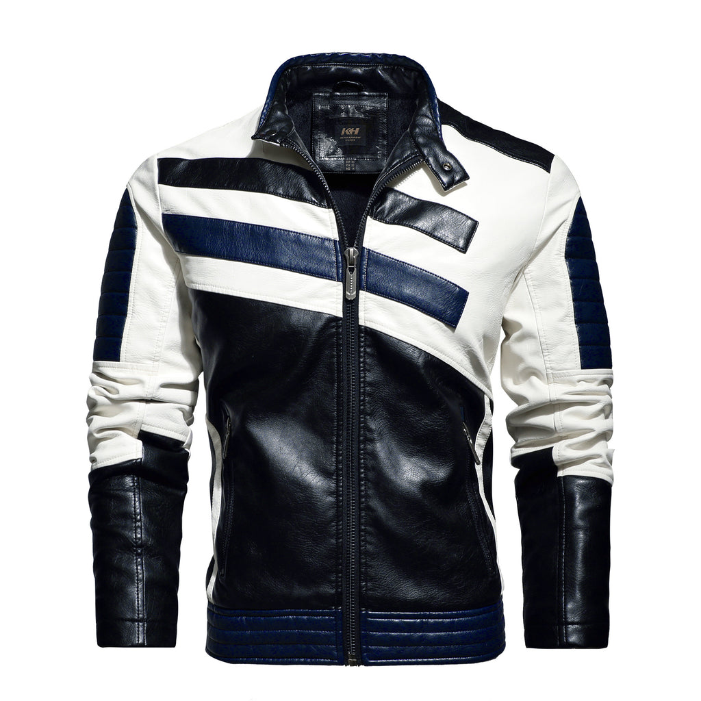 Men's Slim-Fit Motorcycle Leather Jacket with Stand Collar