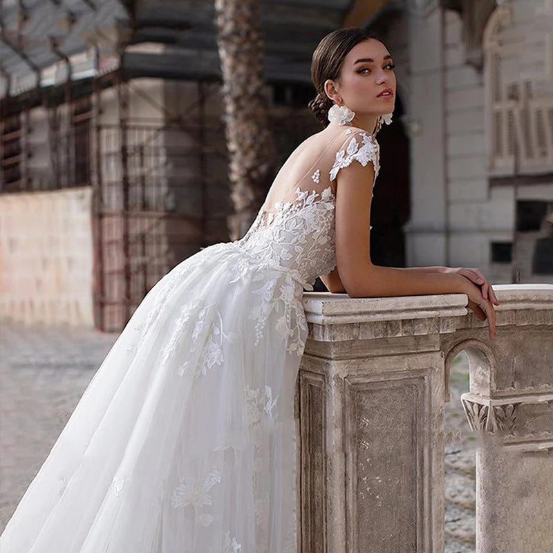 Dream White Sleeveless Round Neck Slimming Bridal Wedding Dress Two-Way Wear