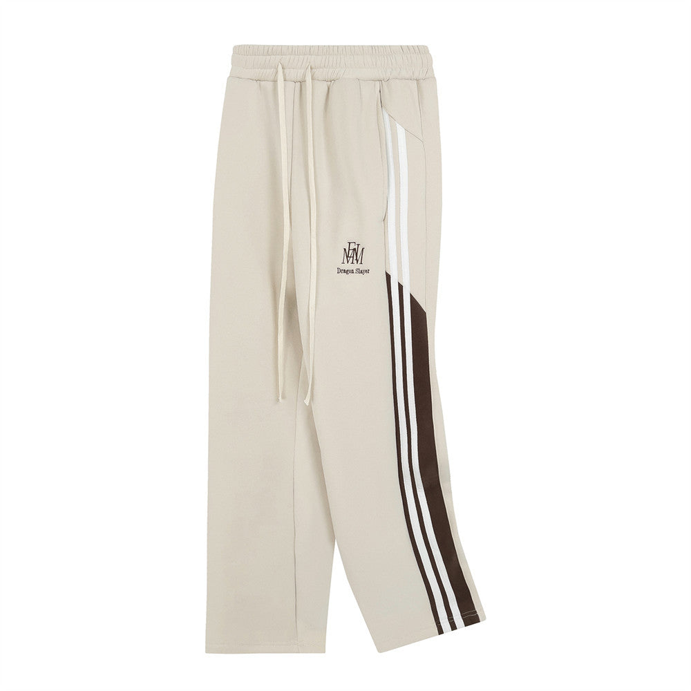 Pantalon droit ample rayé pour homme avec ruban latéral