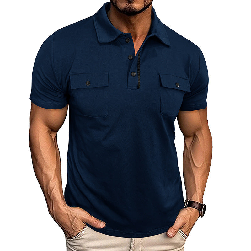 Summer Men’s Short Sleeve Polo Shirt with Pockets