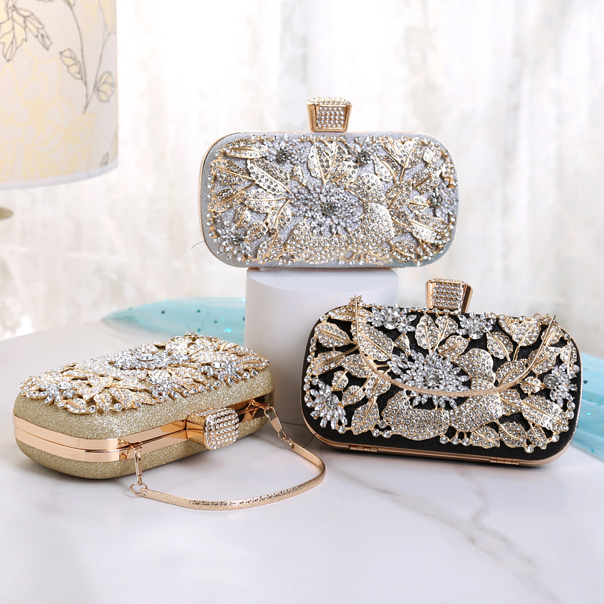 Sac à main européen et américain pour femme, avec diamants et double anse