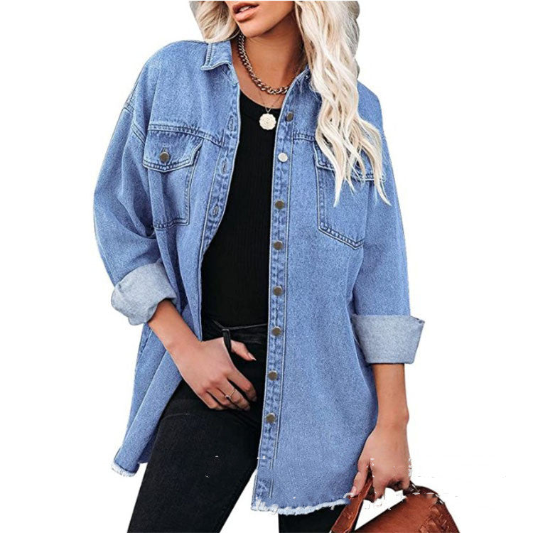 Women's Pure Blue Denim Jacket Casual Commuter Jacket
