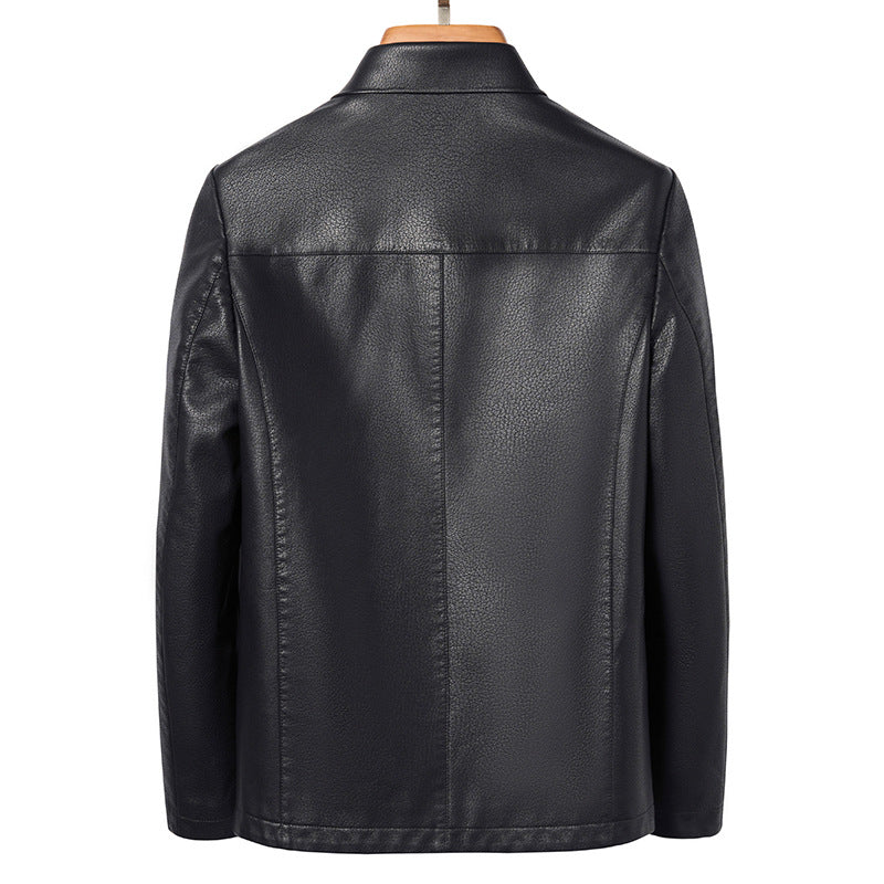 Men's Lapel Real Cowhide Leather Coat Jacket Ecological
