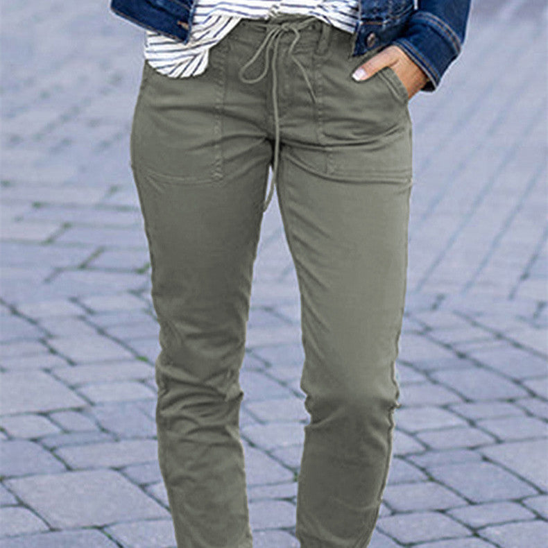 Women's Slim-Fit Cropped Pocket Pants in Gray, Green, Black & Khaki