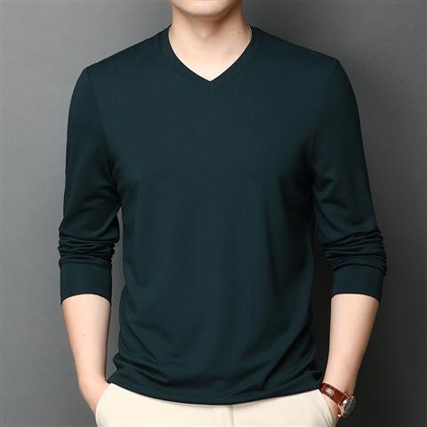 Silk T-shirt Men's Ice Silk Long-sleeved Thin V-neck Silk Bottoming Shirt